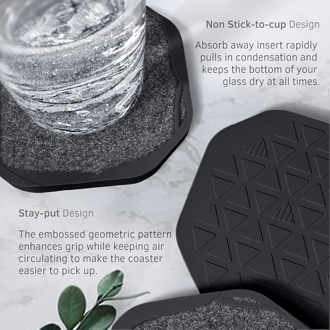 UMIRRO Black Coasters for Drinks for Tabletop Protection with Super Absorbent Felt Pad, Cool Cup mats for Wooden Coffee Table, Unique Modern Cup Coasters for Farmhouse, Bar, Office,Home, Set of 4