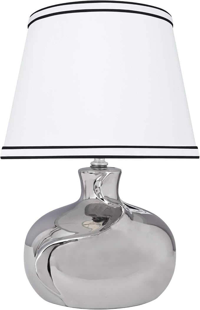 Aspen Creative 40182-21, 14-1/2" High Transitional Ceramic Table Lamp, Plated Nickel and Hardback Empire Shaped Lamp Shade in White, 10" Wide
