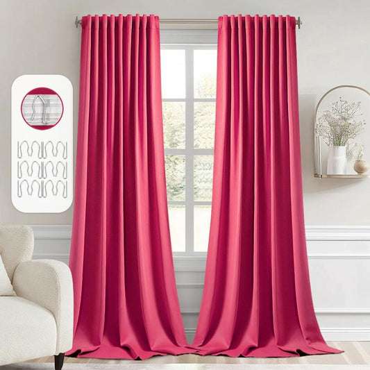 MIULEE Hot Pink Back Tab Blackout Curtains 102 Inch Long 2 Panels Set for Bedroom, Rod Pocket/Pinch Pleated Thermal Insulated Living Room Darkening Light Blocking Floor to Ceiling Drapes