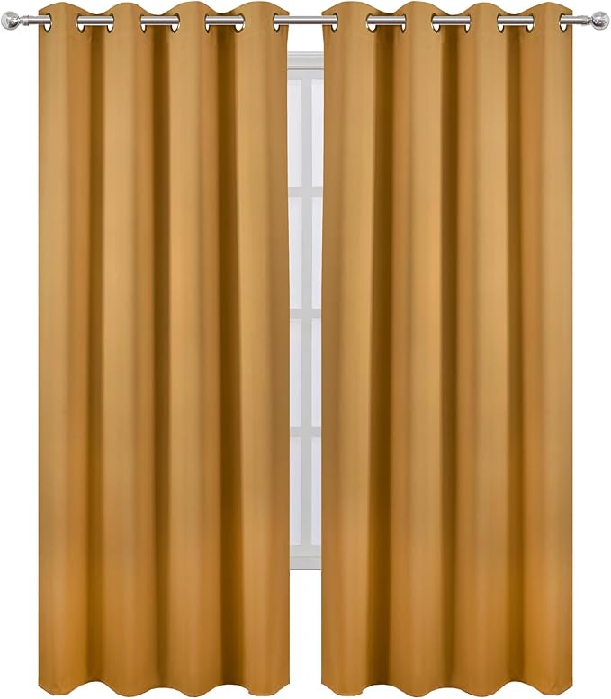 LEMOMO Blackout Curtains 52 x 84 inches Long Mustard Yellow Curtains Set of 2 Panels Thermal Insulated Room Darkening Curtains for Bedroom