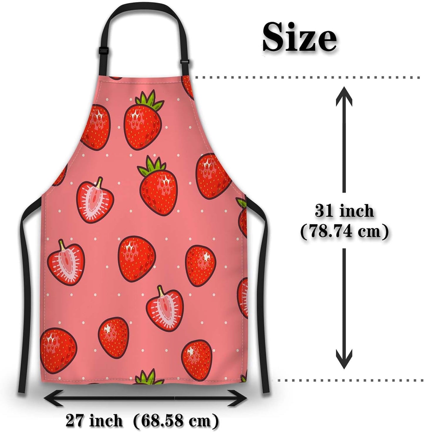 Kitchen Apron for Men Strawberry and Strawberry Slices Cute Aprons for Women for Cooking Restaurant BBQ Painting Crafting Gardening 27” (W) x 31” (H), Waterproof Aprons