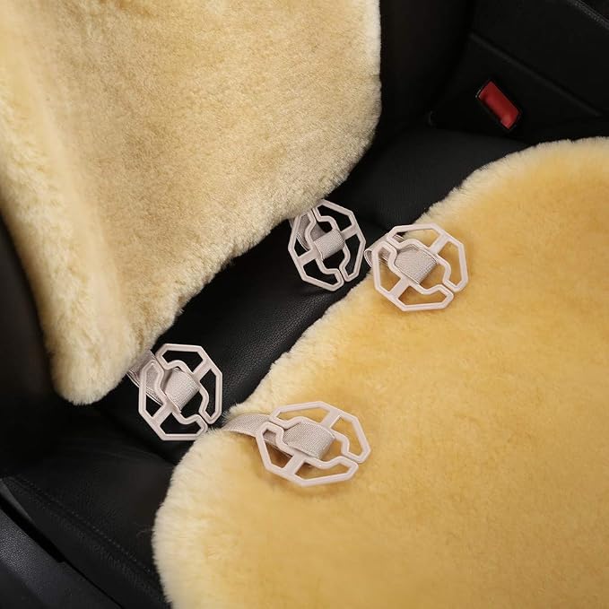 OGLAND Fuzzy Fluffy Fur Sheepskin Universal Car Seat Cover for Auto Soft Cozy Plush Wool Seat Cushion Accessories Automobiles (Honey Beige, 3 Pack Front)