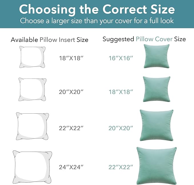 Oubonun 16 x 16 Throw Pillow Inserts Set of 2, Firm and Fluffy Decorative Pillows Inserts, Square Interior White Cushion for Couch Bed Sofa
