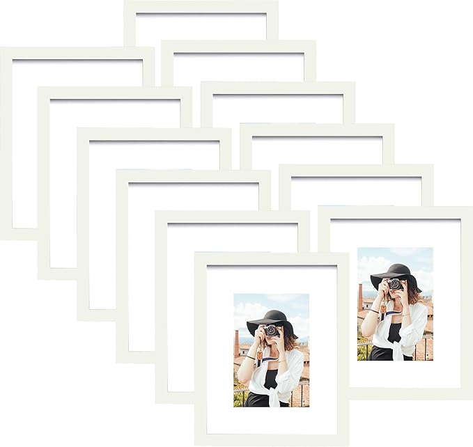 Picrit 11x14 Picture Frame Set of 12, Display 8x10 with Mat or 11x14 without Mat, Photo Frames for Wall Mounting or Table Top Display, White