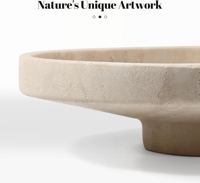 Koville Natural Travertine Fruit Bowl for Kitchen Counter – Decorative Stone Serving Decorative Bowl for Vegetables, Foods and Home Decor Centerpiece