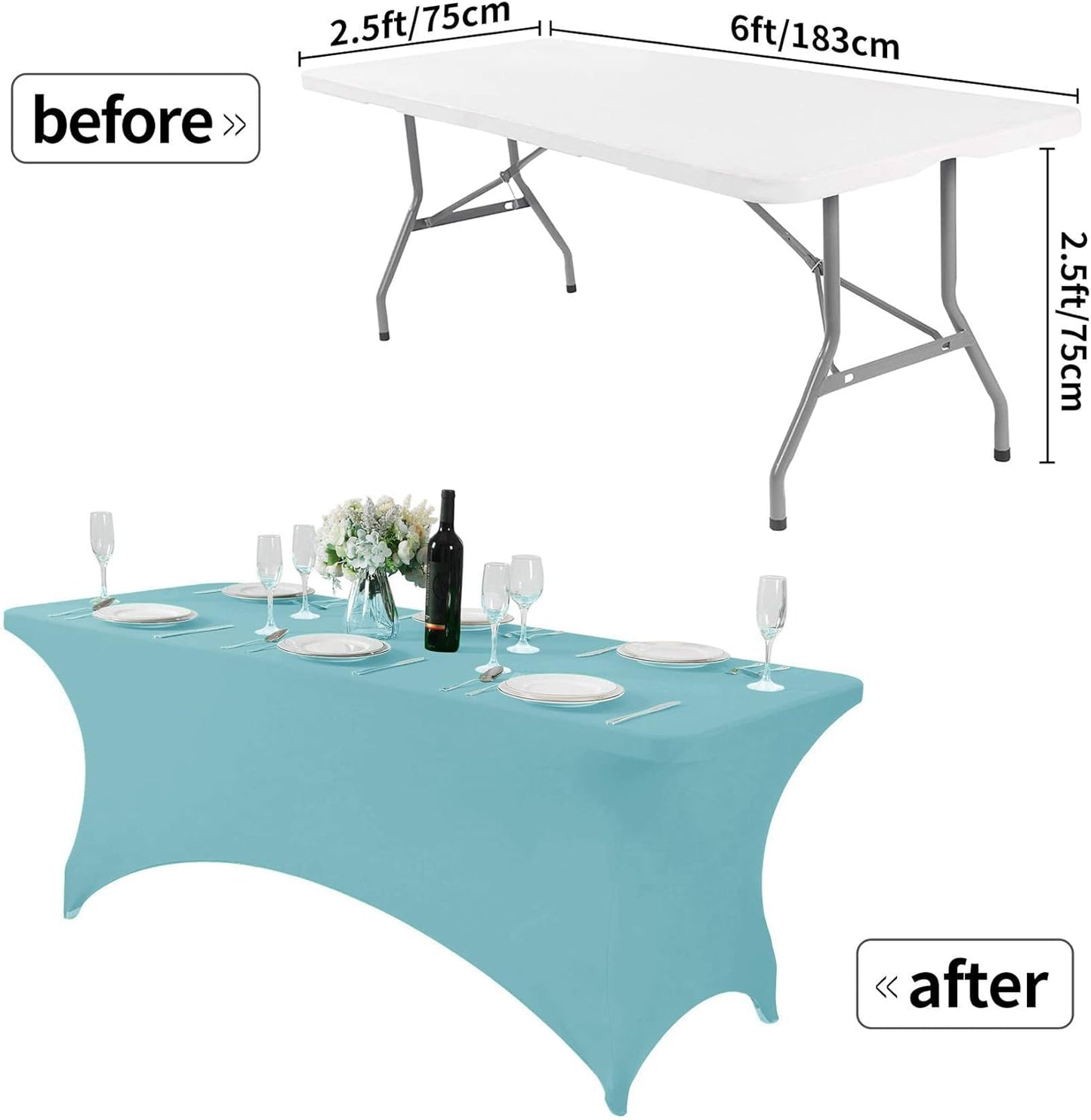 Spandex Table Cover for 6Ft or 4fT or 8ft Table Universal Fitted Stretch Tablecloth for Party, Banquet, Wedding and Events-Aqua