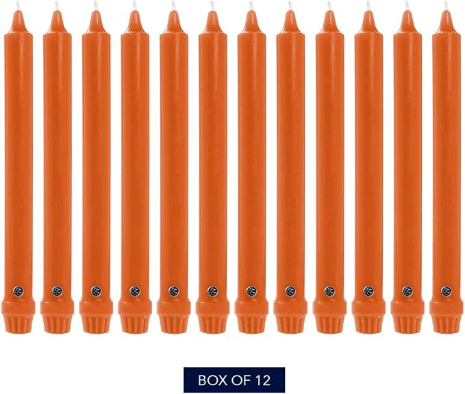 Colonial Candle Unscented Taper Candle, Classic Collection, Pumpkin, 8 In, Pack of 12 - Up to 6 Hours Burn