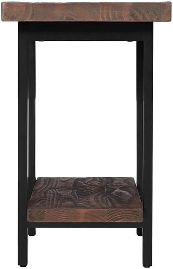 Alaterre Furniture Pomona Solid Wood 2-Tier End Table, Rustic Brown, 27” | Side Table or Nightstand with Storage Shelf and Metal Legs, Industrial Farmhouse Chair Side Table for Living Room or Bedroom