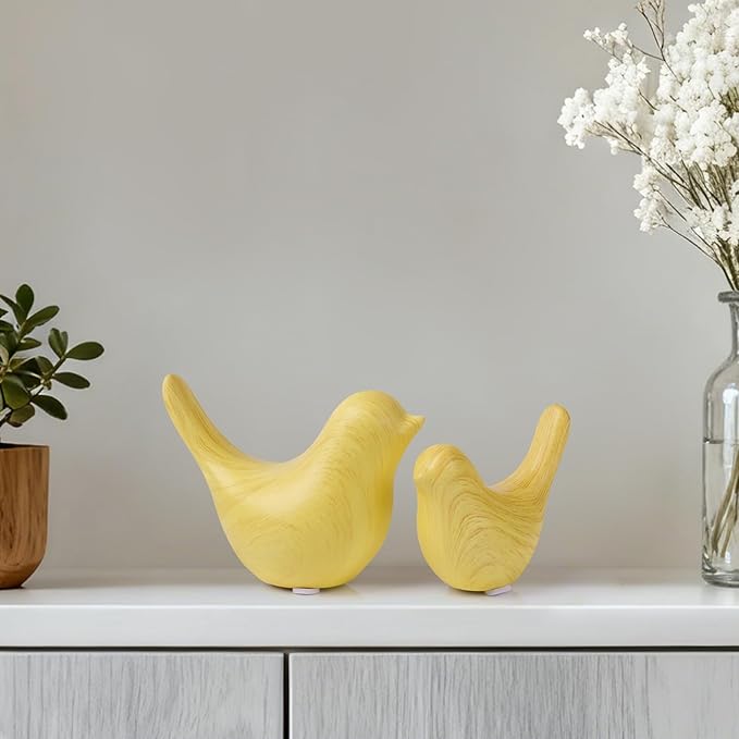 2 Pcs Ceramic Small Bird Figurines Modern Animal Statues for Home 、Room Decor and Bedroom Decor and Bookshelf Display (Light Wood Grain)