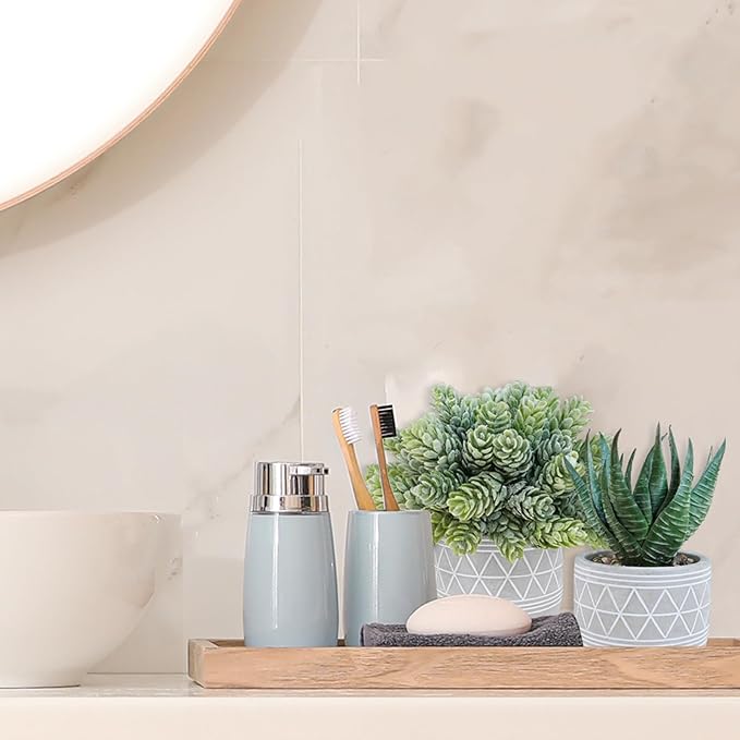 Winlyn Set of 3 Mini Faux Succulent Potted Plants Artificial Aloe Hops String of Pearls Fake Succulents in Gray Geometric Concrete Pots for Home Office Table Shelf Kitchen Living Room Boho Décor