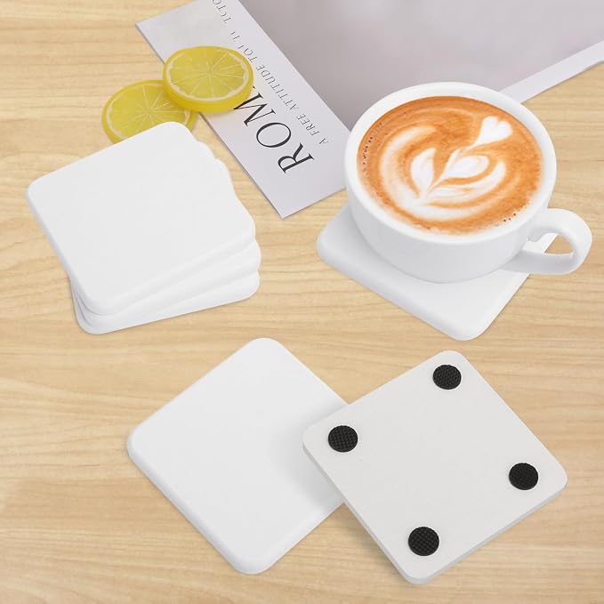 40 Pack 3.15" Square Diatomaceous Earth Coaster, Versatile Water Absorbent Diatomite Coaster, Premium Water Absorbing Bath Stone Mat for Modern Home