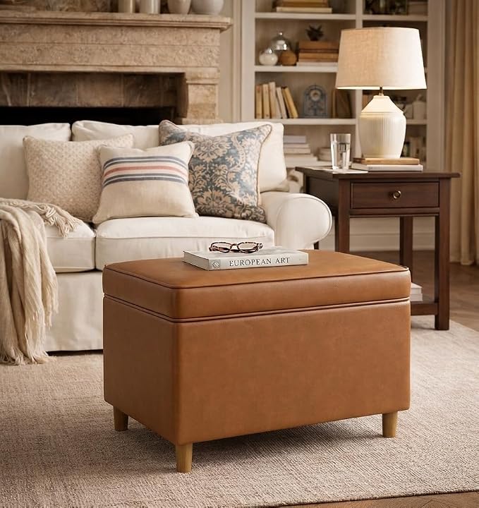 Spatial Order 24" Dinah Collection Storage Ottoman - Carmel Faux Leather