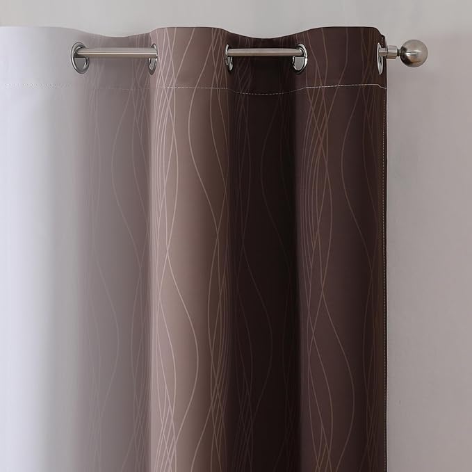 Estelar Textiler Brown and Greyish White Ombre Blackout Curtains 54 Inch Length 2 Panels, Full Room Darkening Gradient Drapes for Kitchen, Thermal Insulated Grommet Short Curtains for Bedroom,42Wx54L