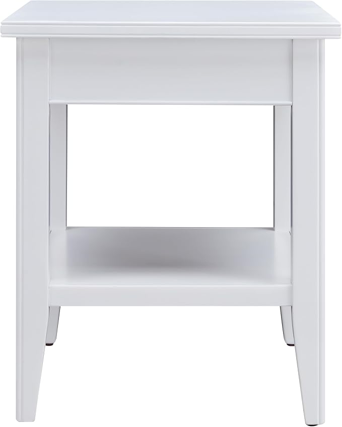Leick Home Laurent 20 in. Solid Wood End Table with Shelf and Drawer, White, 10507-WT