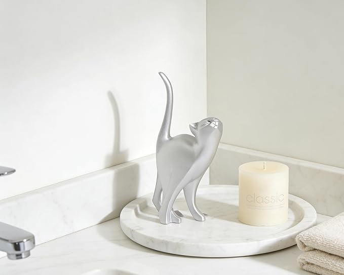 Silver Cat Statue Modern Abstract, Home Office Shelf Decor, 7-Inch Vibrant Assorted Colors, Easy to Match Any Decor Style