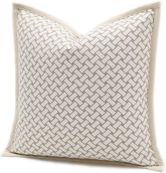 Croker Horse 20x20'' Inches Throw Pillow Cushion Cover - Grid Pattern Chenille Jacquard Embroidery Luxury Modern Style Couch Sofa Pillow for Living Room Bedroom