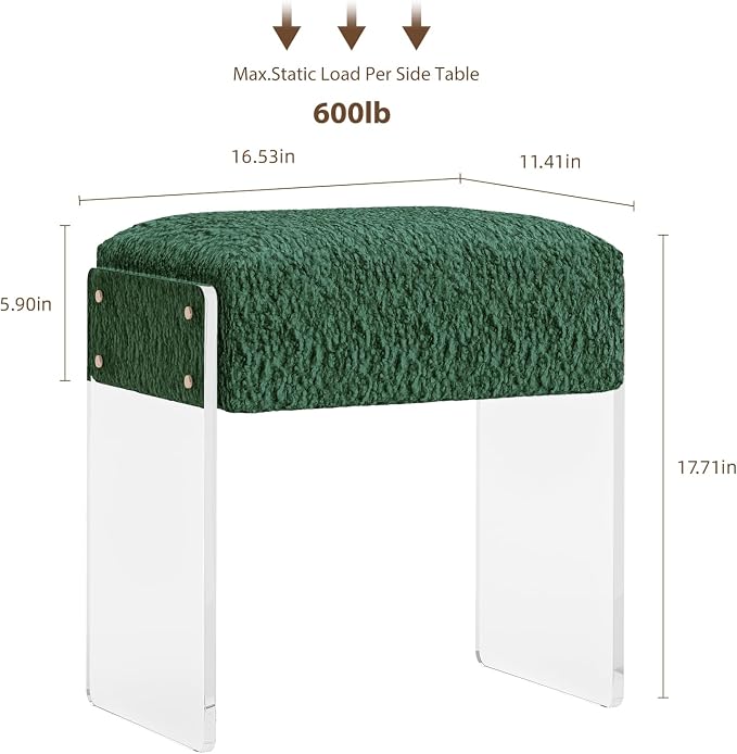 Soft Fluffy Stool, Modern Acrylic Footstool with Upholstered Seat, Fluffy Stool for Living Room Bedroom (Green)