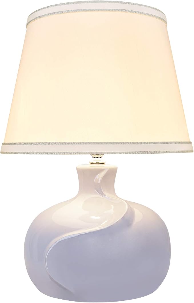Aspen Creative 40182-31, 14-1/2" High Transitional Ceramic Table Lamp, Light Grey and Hardback Empire Shaped Lamp Shade in White, 10" Wide