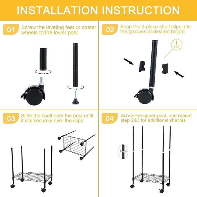 Simple Deluxe Heavy Duty 6-Shelf Shelving, 29.92'' D x 13.98'' W x 71.65'' H Adjustable Wire Shelving with Hanging Hooks and Wheels, Black