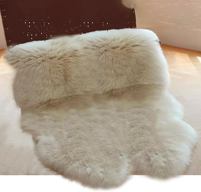 Woolous Sheepskin Rug 4x6 ft - Large Genuine New Zealand Lambskin Wool Quad Pelt Sheep Skin Fur Throw Area Rug for Nursery, Bedroom, and Living Room Decor (Linen)