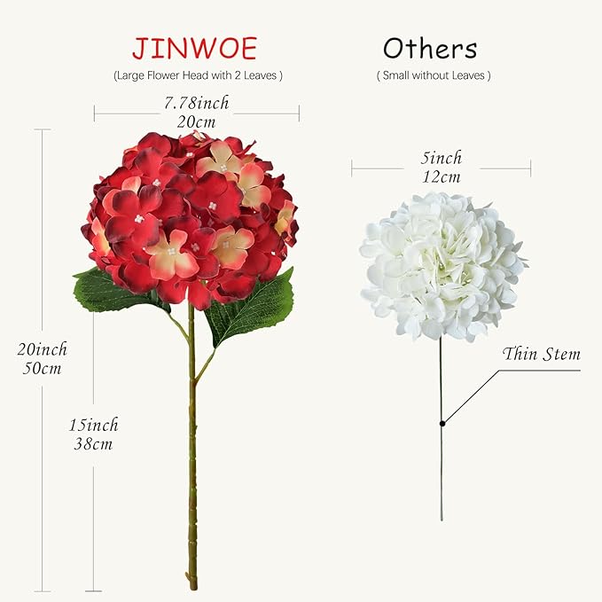 JINWOE 5Pcs Red & Yellow Silk Hydrangea Flowers,20Inch Large Lifelike Flowers,Halloween Christmas Artificial Hydrangeas for Indoor Bouquet Table Centerpieces Floral Arrangements Home Wedding