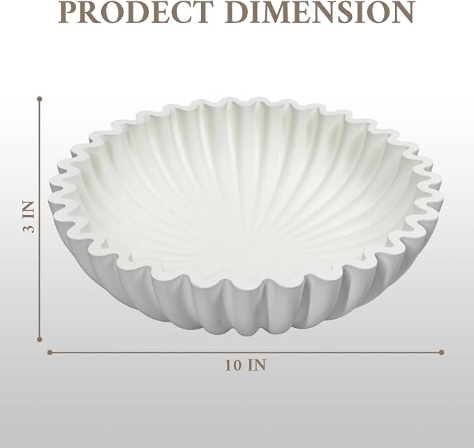 MAONAME Concrete Decorative Bowl, White Fruit Bowl for Kitchen Counter, Modern Handicraft Coffee Table Key Bowls, Large Scalloped Ruffle Bowls for Entryway, Home Decor