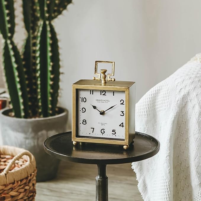 NIKKY HOME Gold Table Clock, Silent Non-Ticking Classic Battery Operated Decorative Mantel Desk Shelf Clock for Living Room Decor