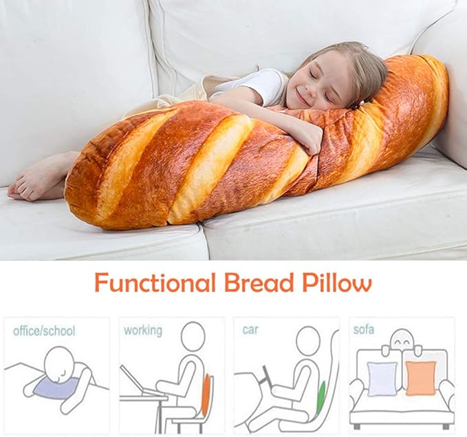 Wepop 24 in 3D Simulation Bread Shape Pillow Soft Lumbar Baguette Back Cushion Funny Food Plush Stuffed Toy