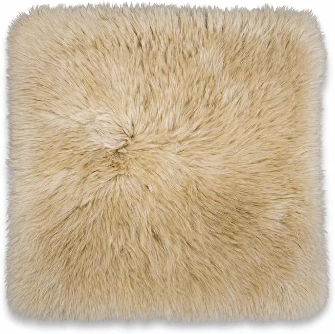 Sheepskin Chair Cushion Non-Slip Back Square Genuine Fur Chair Cover Silky Natural Wool Seat Cushion Pad Soft Area Rugs Carpet for Home Office Restaurant Chair 18x18 Inch (Pack of 1), Khaki Camel