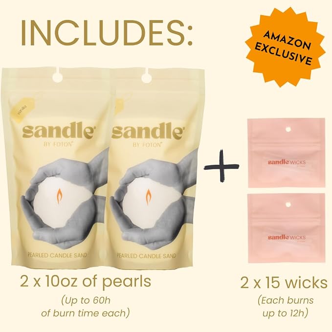 Sandle by Foton Pearled Candle – Multi-Pack (2 x 10oz) – Vanilla Scent, Non-Toxic, Luxury & Long-Lasting Candle Sand Wax up to 120 Hours – with 15 Wicks Each Pack