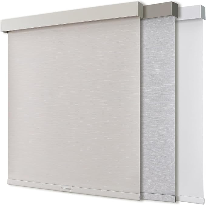 Joydeco 100% Blackout Roller Shades (Pro), Free-Stop Cordless Blinds for Windows, UV Protection, Natural Woven Blinds for Home and Office, Light-Proof Aluminum Cover (Beige, Custom Size)