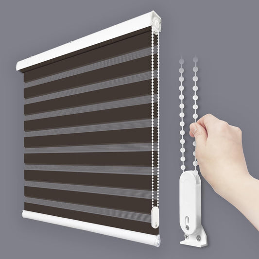 Foiresoft Standard Custom Zebra Roller Blinds for Windows [W10–105 x H10–115 Inch, Mocha, Basic], Light Filtering Dual Layer Shades for Bedroom, Living Room, Office, 13 Colors