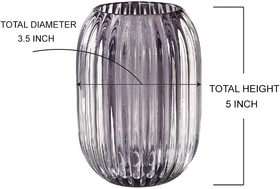 Serene Spaces Living Smoke Grey Optical Glass Votive Holder, Perfect for Weddings and Home Décor, 5" Tall and 3.5" Diameter, Set of 12