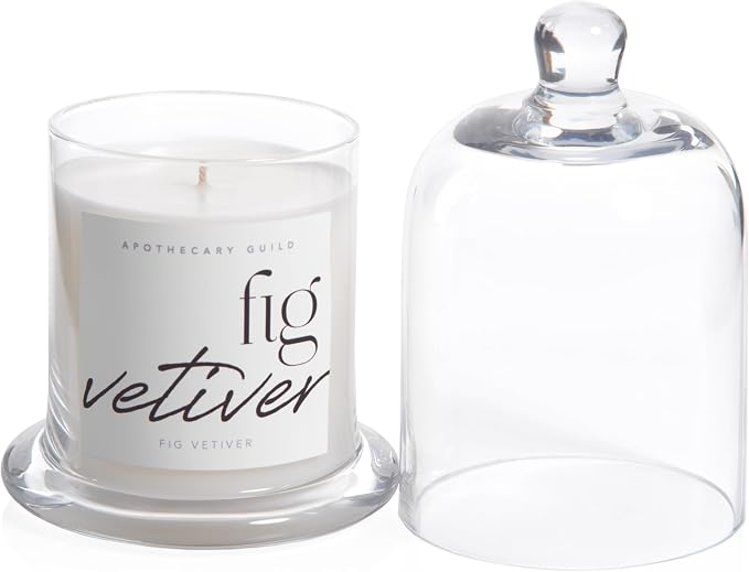 Zodax Apothecary Guild Scented Jar Candle with Glass Cloche, 10.19 oz - Black Fig Vetiver