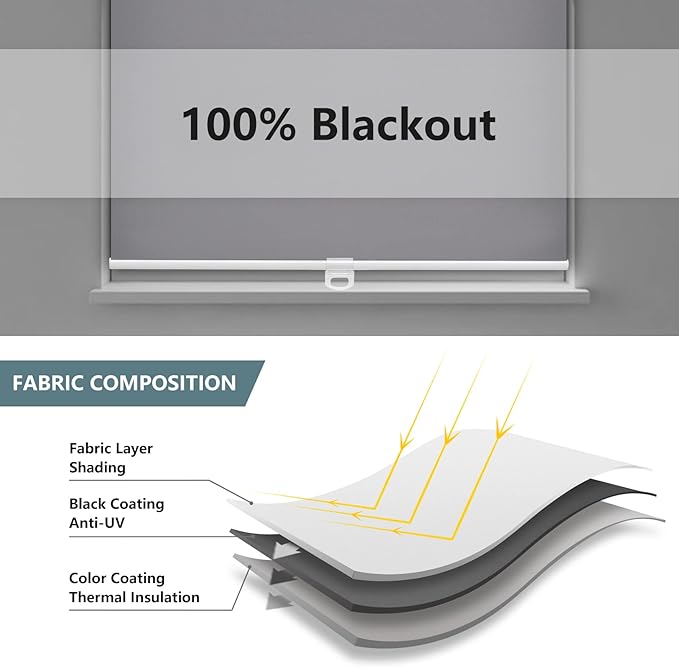 AOSKY Cordless Roller Shades Blackout Blinds for Windows Room Darkening Rolled Up Shades with Spring System, UV Protection Window Shades Door Blinds for Home and Office (24" W x 72" H, Grey)