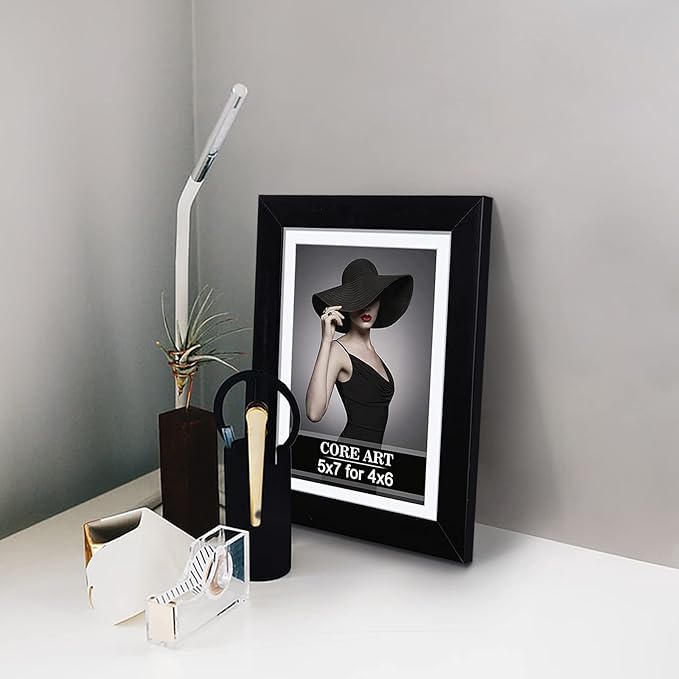 CORE ART 5x7 Black Picture Frame Set of 4,Display Pictures 4x6 with Mat or 5 x 7 without Mat,Multi Photo Frames Collage for Wall or Tabletop Display