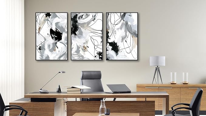 ASDCEUTICALS Large Framed Wall Art - Natural Framed Abstract Canvas Pictures for Living Room Modern Canvas Prints for Bedroom, Black Float Framed Art for Home Office Kitchen Decor 32" X 48" X 3pcs