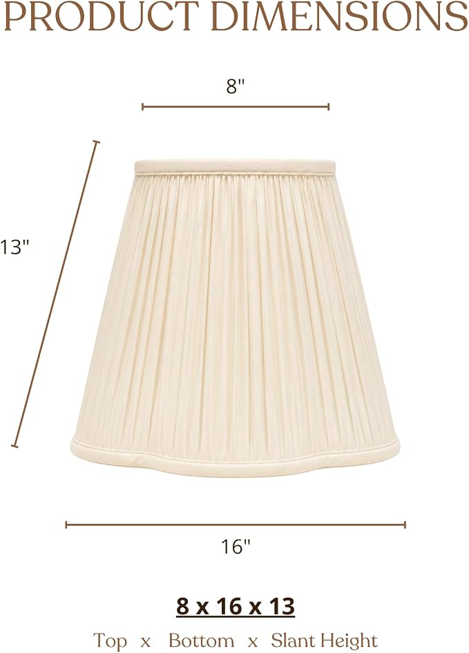 Royal Designs, Inc. BS-754-16EG Bottom Scallop Gather Pleat Basic Lamp Shade, 8 x 16 x 13, Eggshell