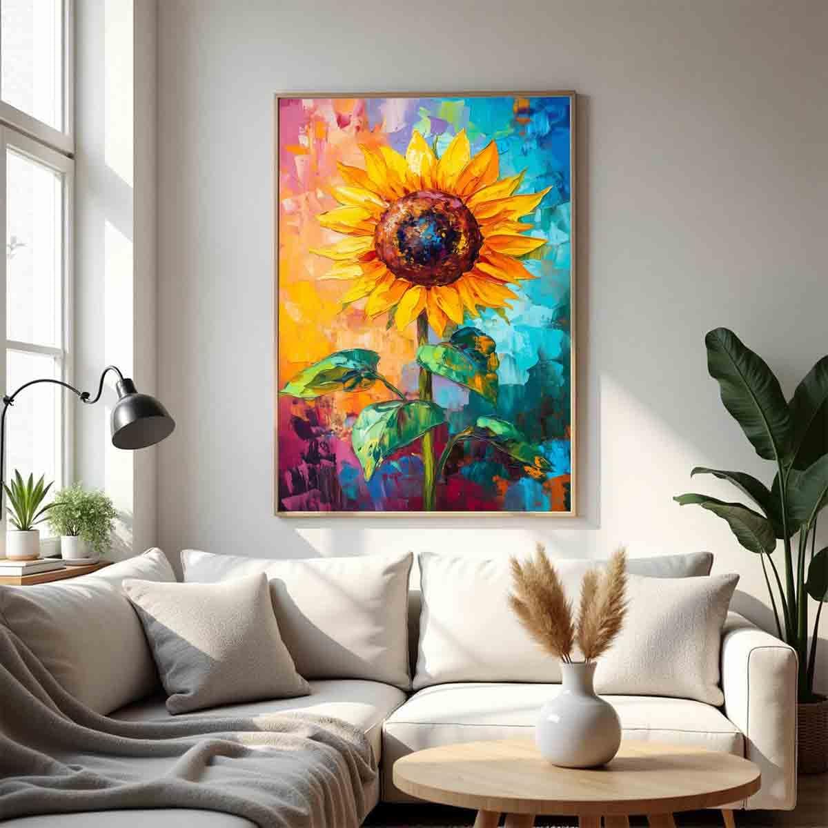 Sunflower Canvas Wall Art Abstract Floral Yellow Flower Picture Textured Flower Painting Field Landscape Wall Art Plant Farmhouse Floral Picture Modern Abstract Living Room Decor 16x24inch No Frame