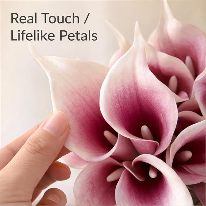 Floral Kingdom Artificial Calla Lily Flowers, 20 Pack, 14 Inch, Mauve White, Real Touch Latex - Wedding Centerpieces, DIY Floral Arrangements, Home Decor