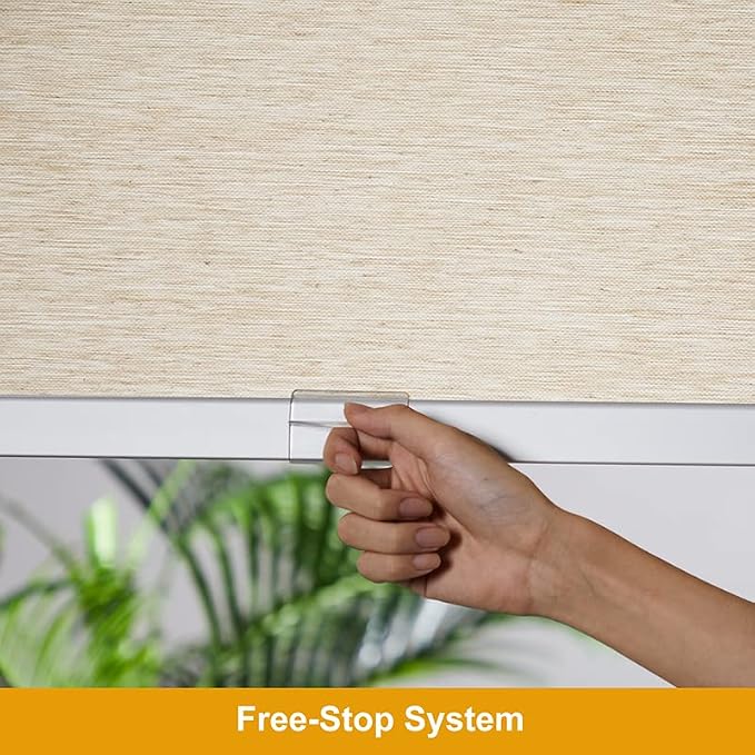 Persilux Free-Stop Cordless Windows Shades Light Filtering Roller Blinds for Windows (Khaki 28" x 72") Natural Woven Fabric UV Protection Privacy Roller Shades for Windows, Home, Office, Doors