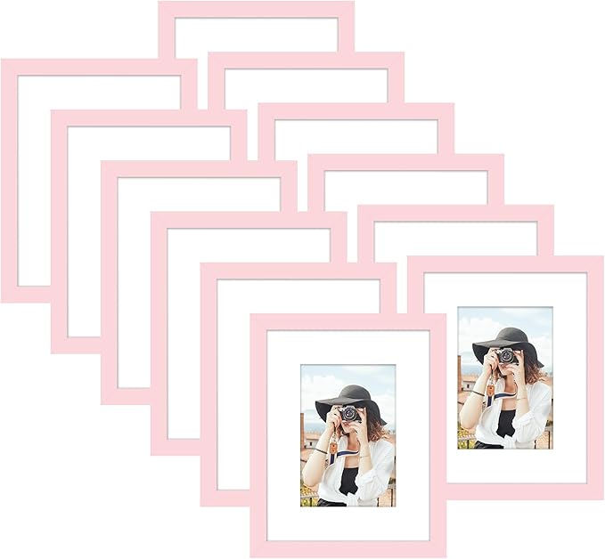 Picrit 11x14 Picture Frame Set of 12, Display 8x10 with Mat or 11x14 without Mat, Photo Frames for Wall Mounting or Table Top Display, Pink
