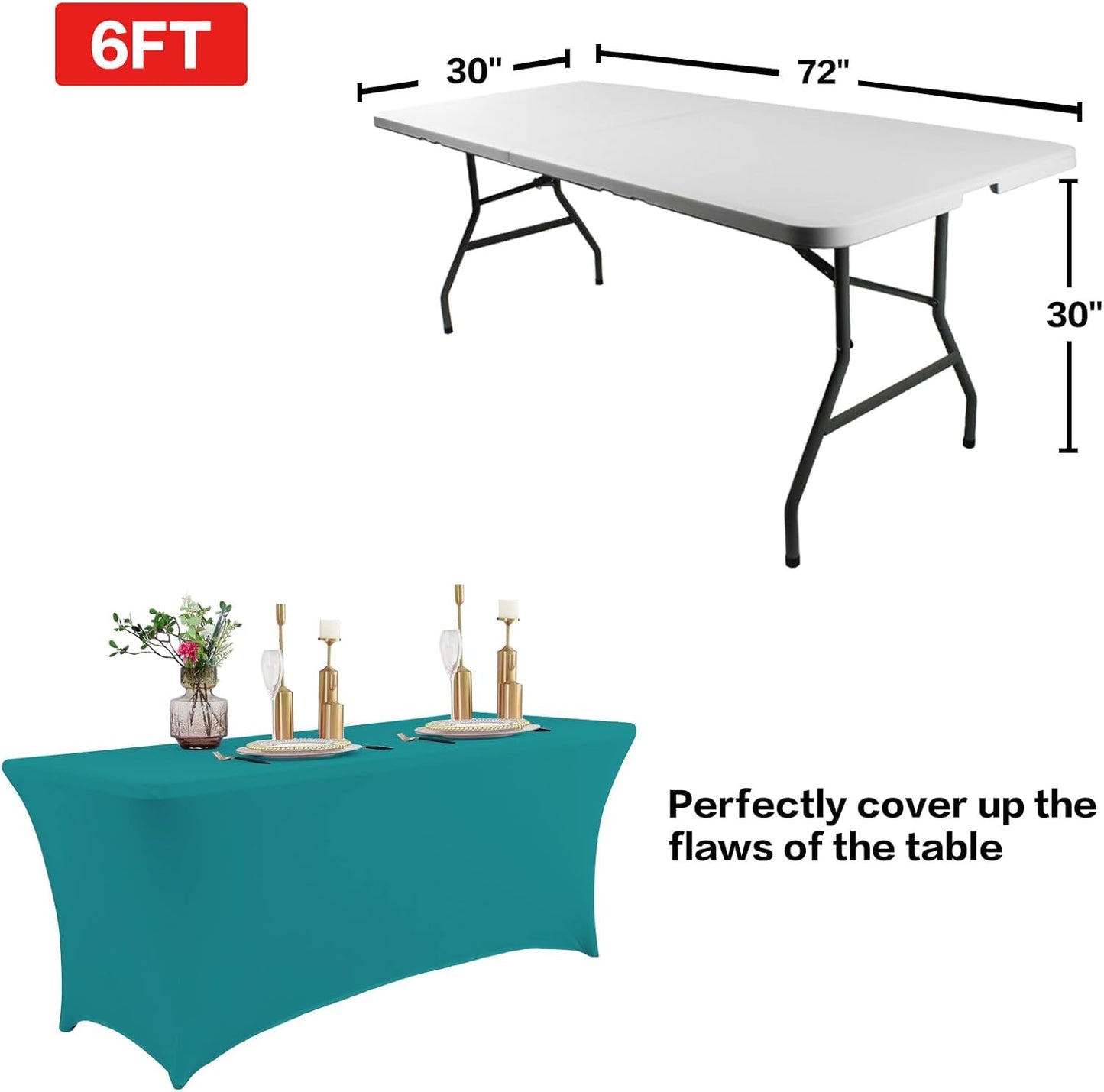 IVAPUPU 2 Pack 6FT Table Cloth for Rectangular Fitted Events Stretch Lake Blue Table Covers Washable Cover Spandex Tablecloth Protector for Party, Wedding, Cocktail, Banquet, Festival