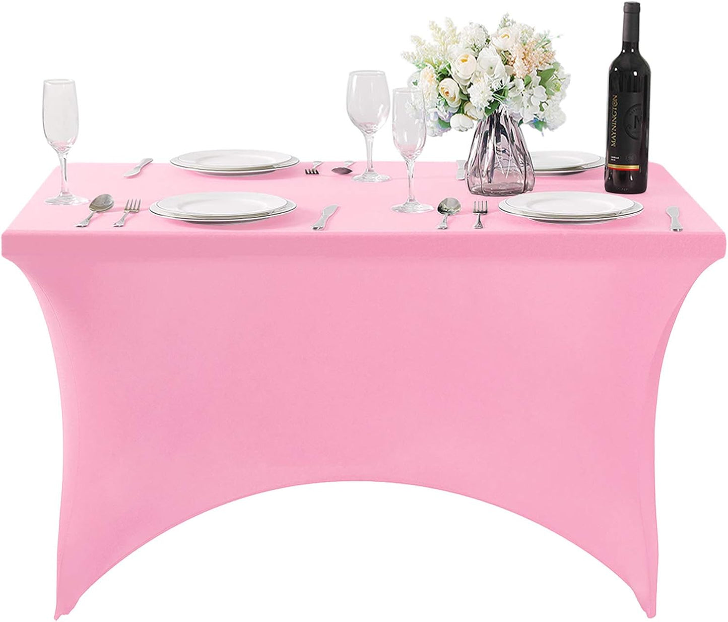 SuperO 2Pack Waterproof Spandex Table Cover for 8FT Table Universal Fitted Stretch Tablecloth for Party, Banquet, Wedding and Events-Pink