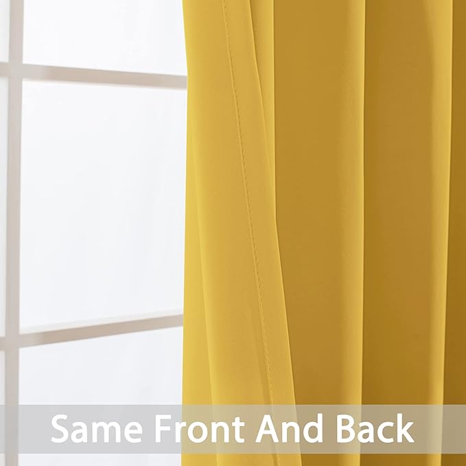 Yakamok Mustard Yellow Room Darkening Grommet Window Drapes Thermal Insulated Light Blocking Blackout Curtains for Bedroom(52Wx84L,2 Panels)