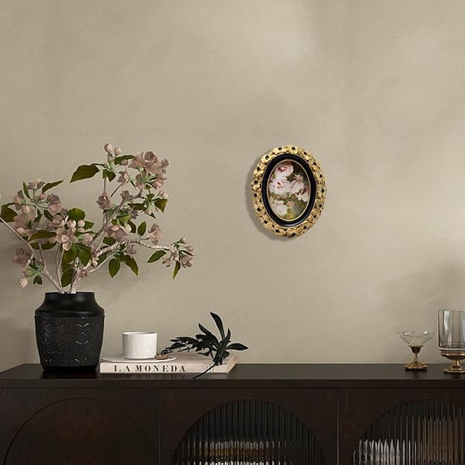 SYLVIA'S SHOP 2.5x3.5 Small Vintage Oval Picture Frame, Mini Antique Gold Ornate Photo Frame, for Tabletop and Wall Display, Decorative Floral Design Retro Home Decor, Photo Gallery Art