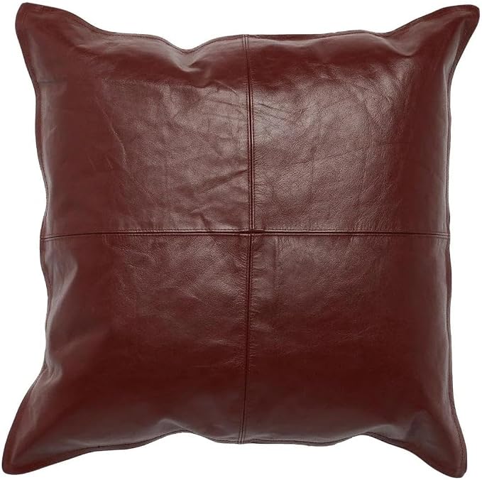 Genuine Leather Pillow Cover Case for Lumbar Throw Couch Pillows - Farmhouse Decorative Modern Sofa Thick & Soft Cushion Covers (Maroon, 24" x 24")