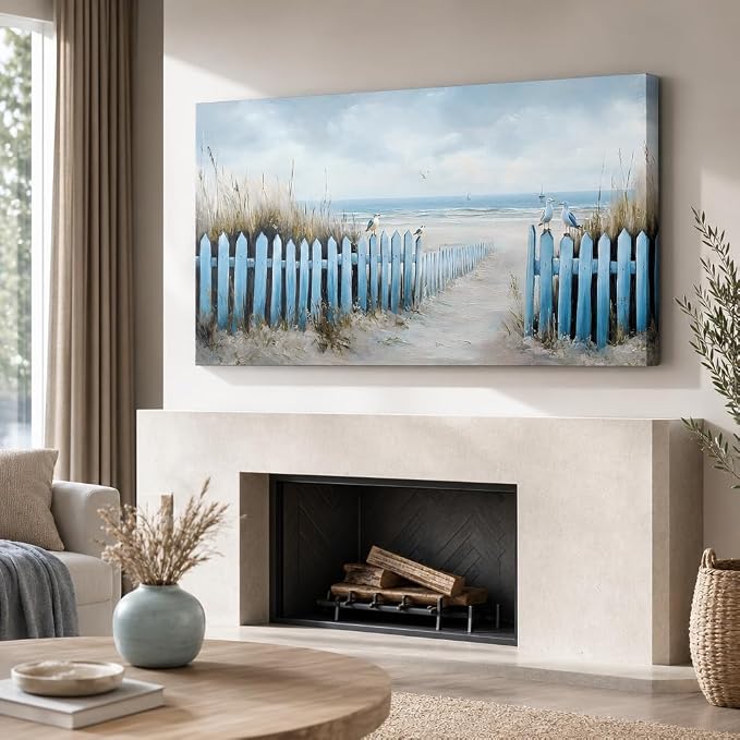 Wall Art for Living Room Large Beach Oil Painting Ocean Sea Bird Seagull Canvas Artwork Framed Ocean Themed Artwork Seascape Coastal Picture for Office Bedroom Decor 58x28in