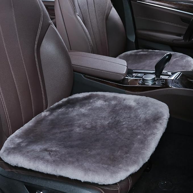 OGLAND 2 Pack Genuine Sheepskin Car Seat Covers-Australia Wool Cushions for Universal Auto Fuzzy Wool Interior Accessories with Soft Natural Fur (Misty Grey)