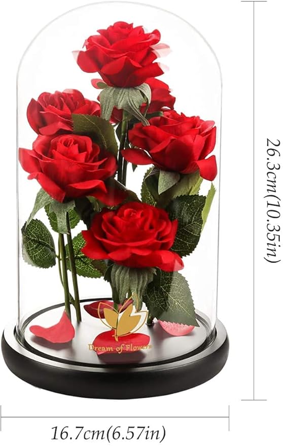 Mothers Day Rose Gifts for Women,Beauty and Beast Rose in Glass Dome with LED Light,Glass Rose Flower Gifts for Family Valentines Birthday Gifts for Women Mom Wife Girlfriend Friend Forever Red Rose